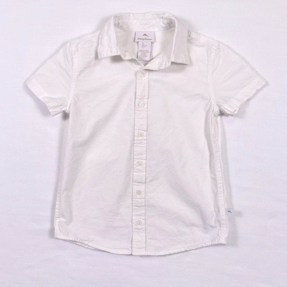 Tommy Bahama Boys 7 White Button Down Coastal Preppy Shirt‎ Resort Coastal